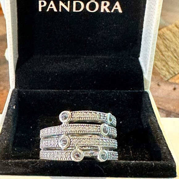 Authentic Pandora Silver Shimmering Ocean Ring #191002CZF Size 52 (6) - Picture 5 of 7